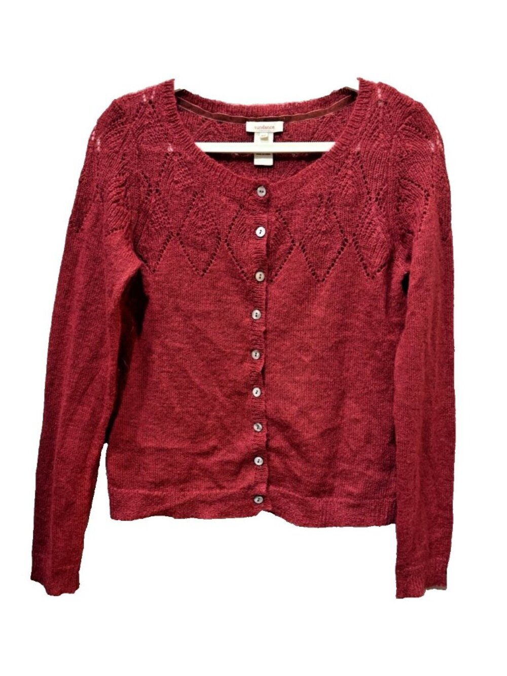 Sundance Open Weave Mohair Blend Cardigan Sweater XS Lightweight Diamond Pattern